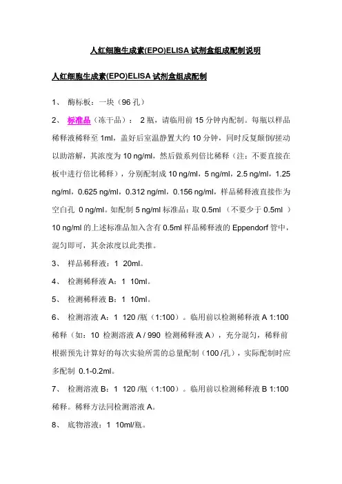 人红细胞生成素EPOELISA试剂盒组成配制说明