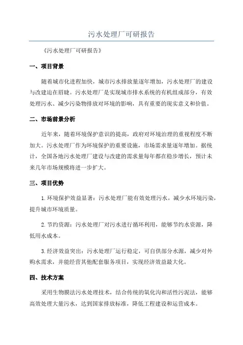 污水处理厂可研报告