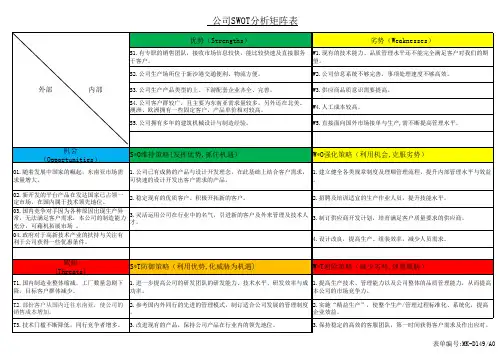 公司层级swot分析矩阵表