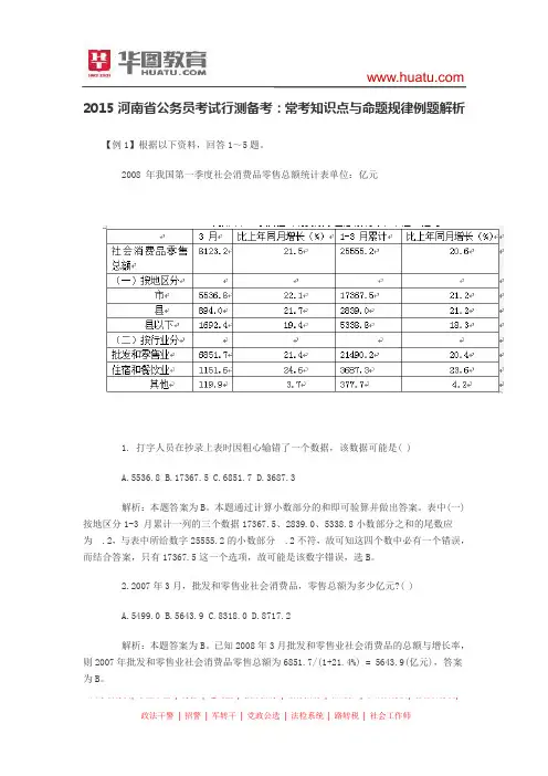 2015河南省公务员考试行测备考：常考知识点与命题规律例题解析