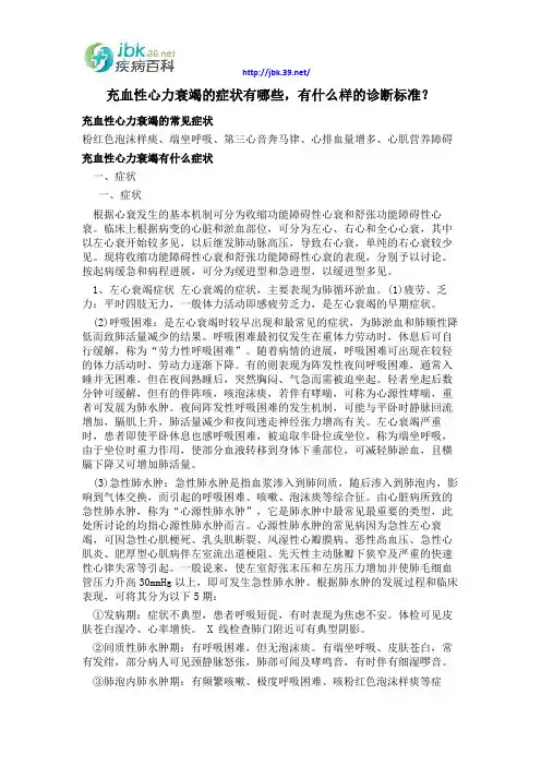 充血性心力衰竭的症状有哪些,有什么样的诊断标准？