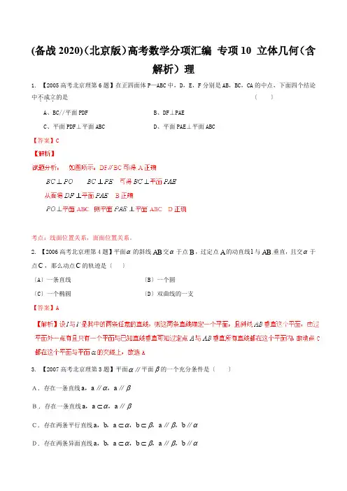 2020高考数学分项汇编 专项10 立体几何(含解析)理