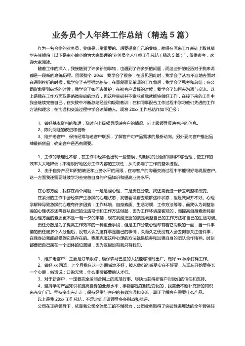 业务员个人年终工作总结（精选5篇）