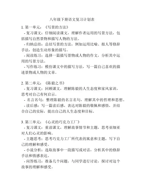 八年级下册语文复习计划表