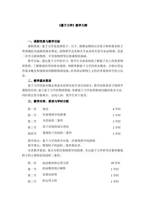 量子力学教学大纲(修订)
