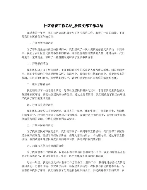 社区慈善工作总结_社区支部工作总结