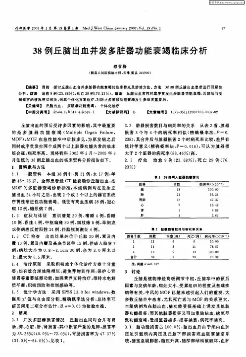 38例丘脑出血并发多脏器功能衰竭临床分析