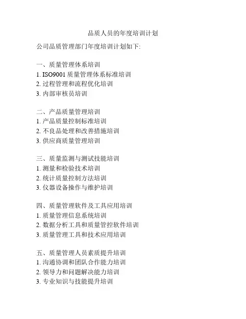 品质人员的年度培训计划