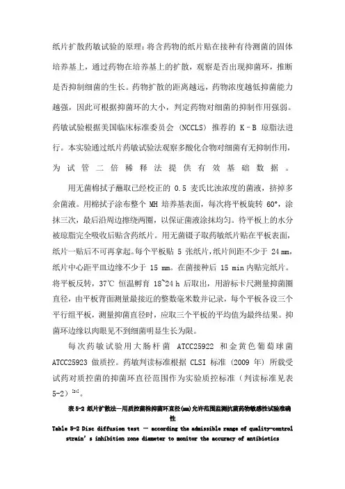 纸片法(KB)药敏实验原理及实际操作方法