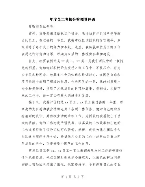 年度员工考核分管领导评语