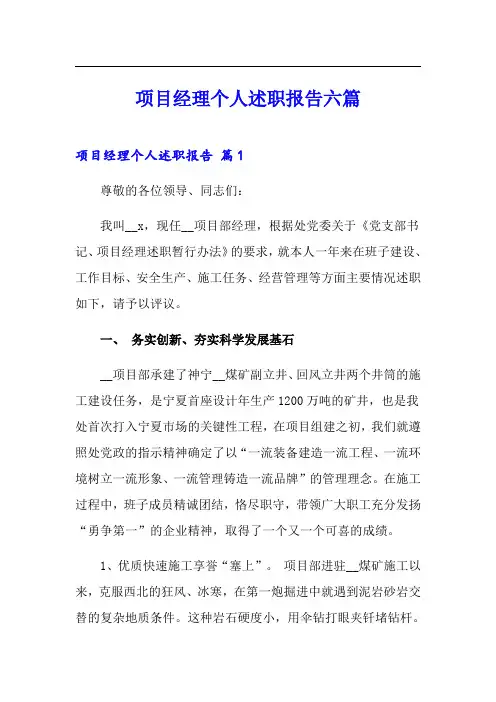 项目经理个人述职报告六篇