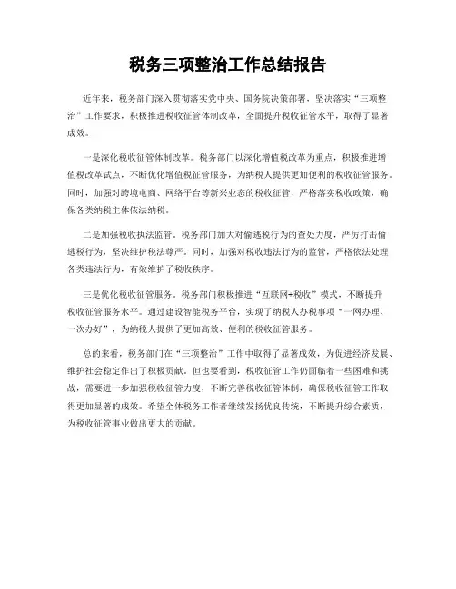 税务三项整治工作总结报告