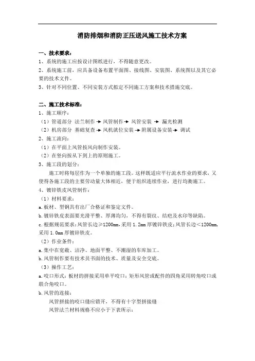 消防排烟和消防正压送风施工技术方案