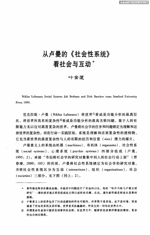 从卢曼的《社会性系统》看社会与互动