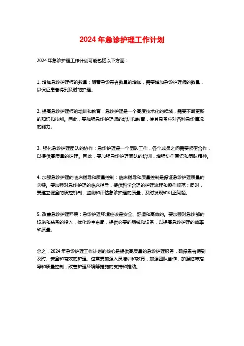 2024年急诊护理工作计划