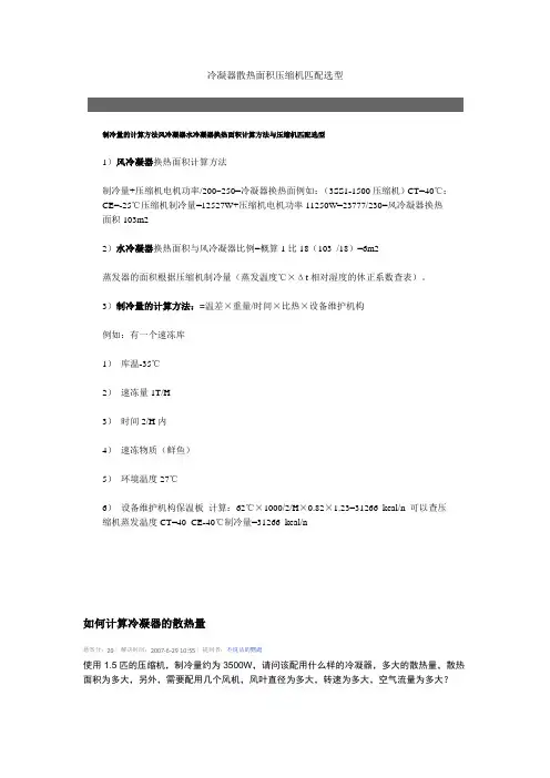 冷凝器散热面积压缩机匹配选型