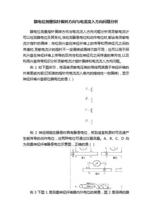 膜电位测量指针偏转方向与电流流入方向问题分析