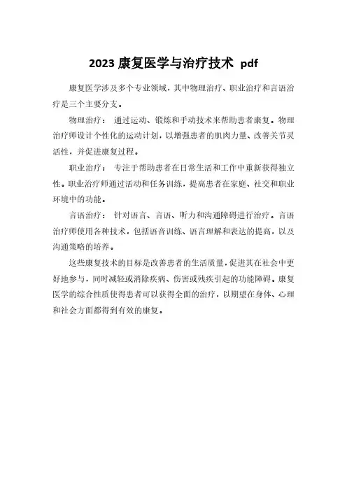 2023康复医学与治疗技术 pdf