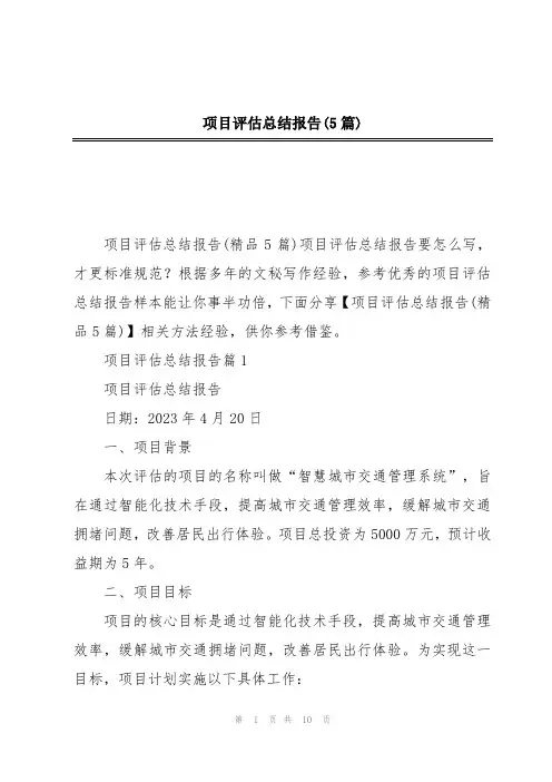 项目评估总结报告(5篇)