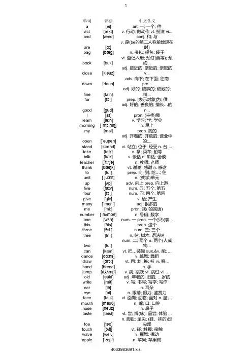 一年级上册英语单词汇总带发音(牛津版)