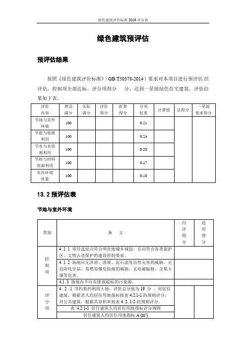 绿色建筑评价标准2019评分表