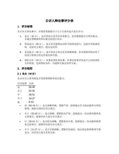 公诉人辩论赛评分表