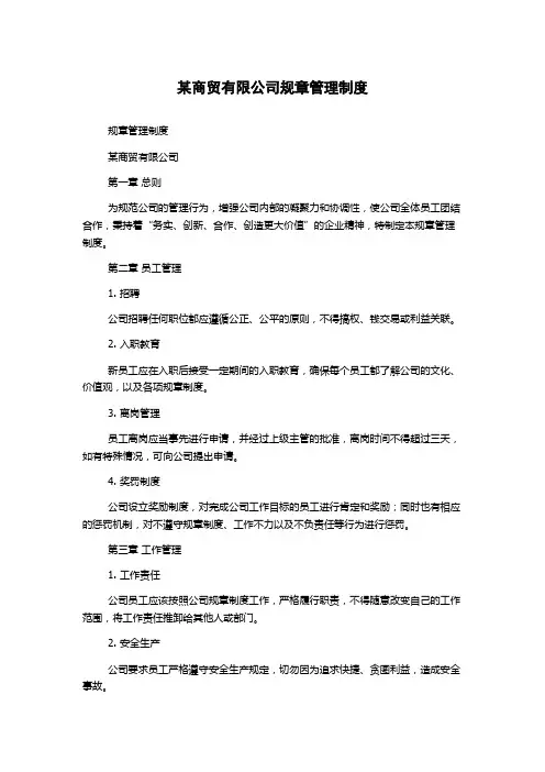 某商贸有限公司规章管理制度
