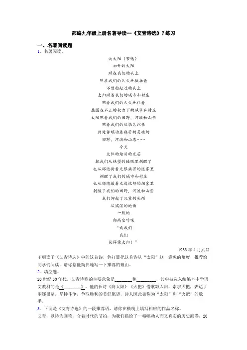 部编九年级上册名著导读--《艾青诗选》7练习