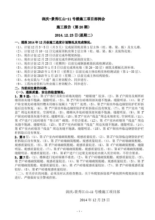 2014.12.23日(星期二)：润庆-景秀江山-11号楼施工项目部例会施工报告(第20期)