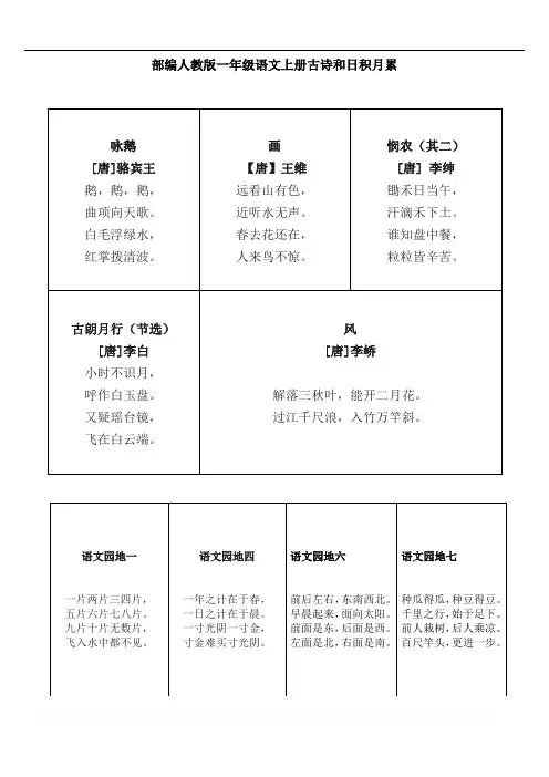 部编人教版一年级语文全册古诗和日积月累(已整理好)