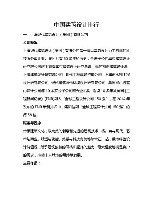 中国建筑设计公司排行案例