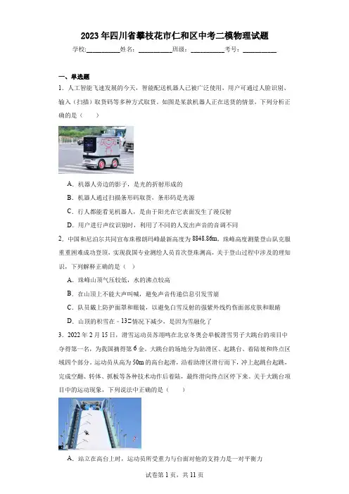 2023年四川省攀枝花市仁和区中考二模物理试题