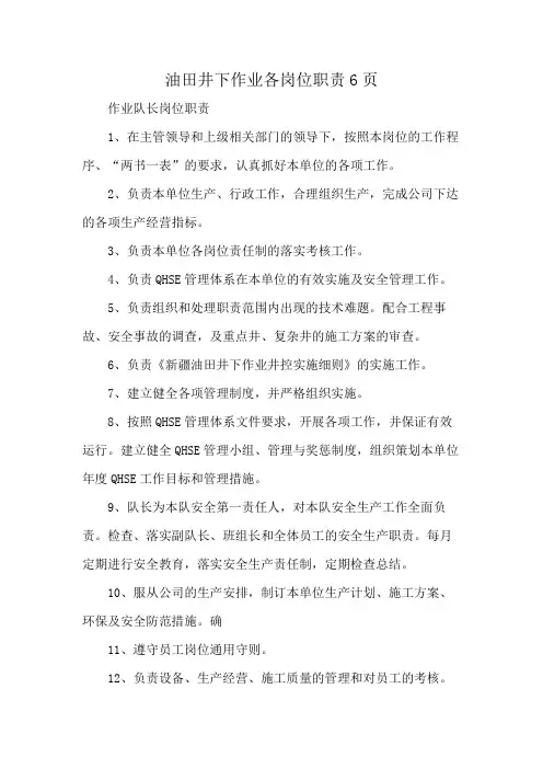 油田井下作业各岗位职责6页