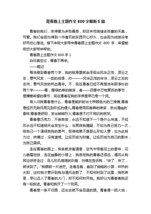 青春路上主题作文800字最新5篇