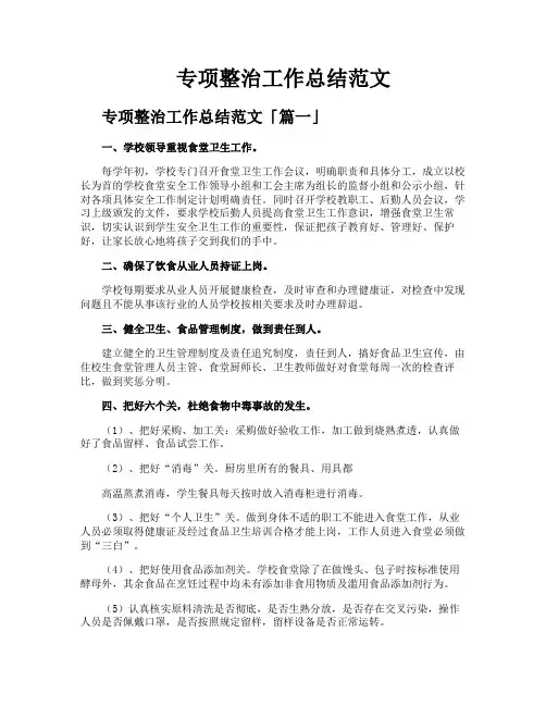 专项整治工作总结范文