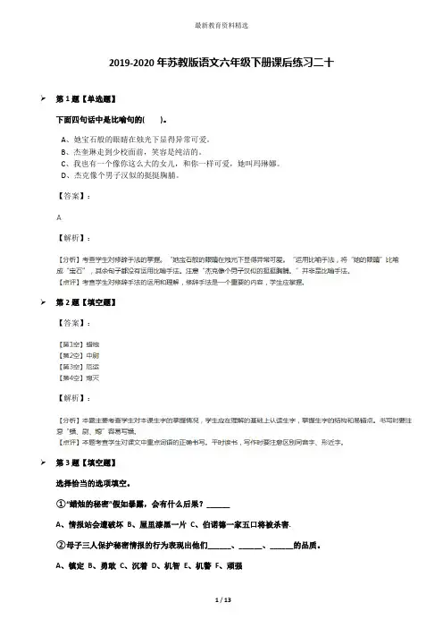 2019-2020年苏教版语文六年级下册课后练习二十