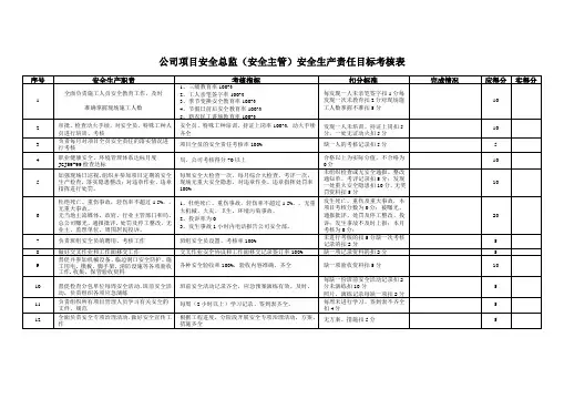 公司项目安全总监安全主管安全生产责任目标考核表