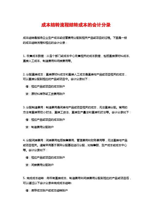 成本结转流程结转成本的会计分录