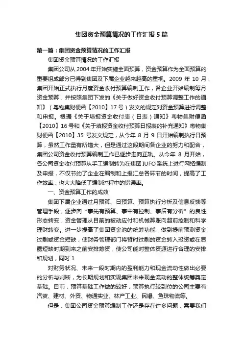 集团资金预算情况的工作汇报5篇
