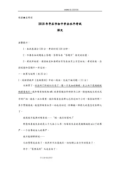 2018山东枣庄市中考语文试题和答案解析