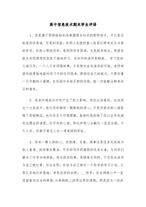 高中信息技术期末学生评语（2篇）