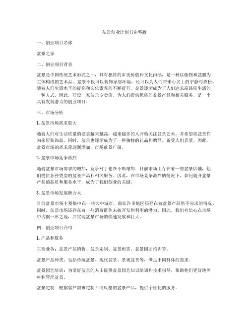盆景创业计划书完整版