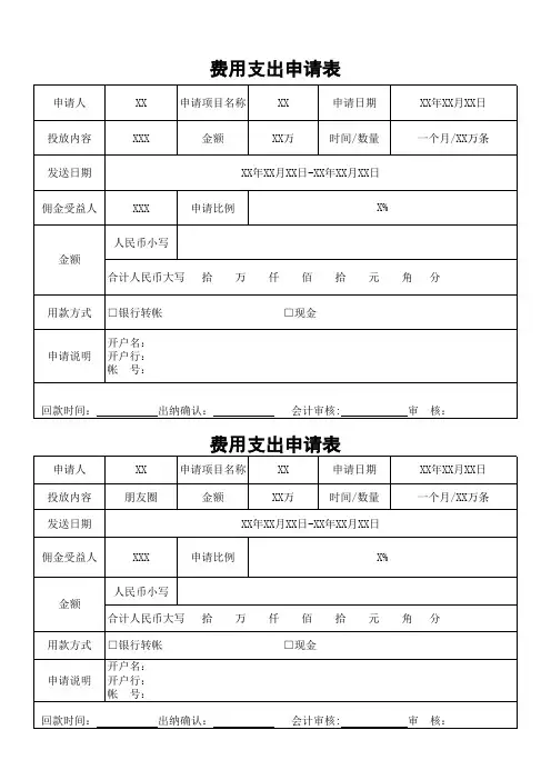 费支出申请表简易通用版