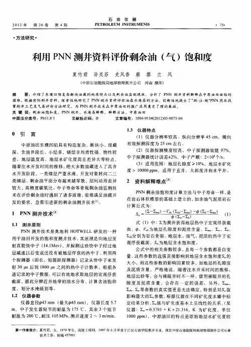 利用PNN测井资料评价剩余油(气)饱和度