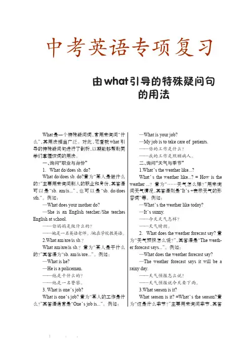 中考英语专项复习：由what引导的特殊疑问句的用法