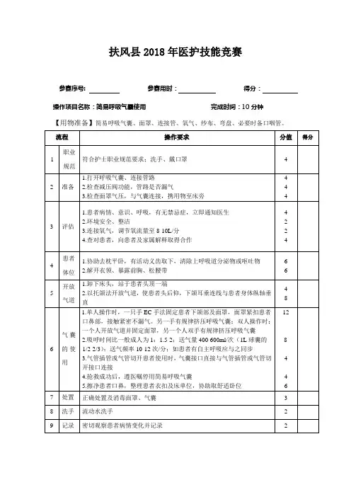 简易呼吸气囊使用评分表