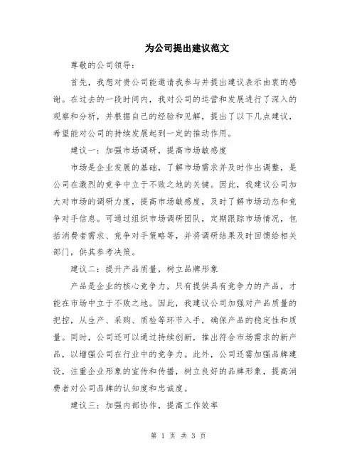 为公司提出建议范文