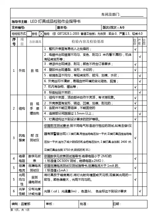 LED灯具成品检验作业指导书