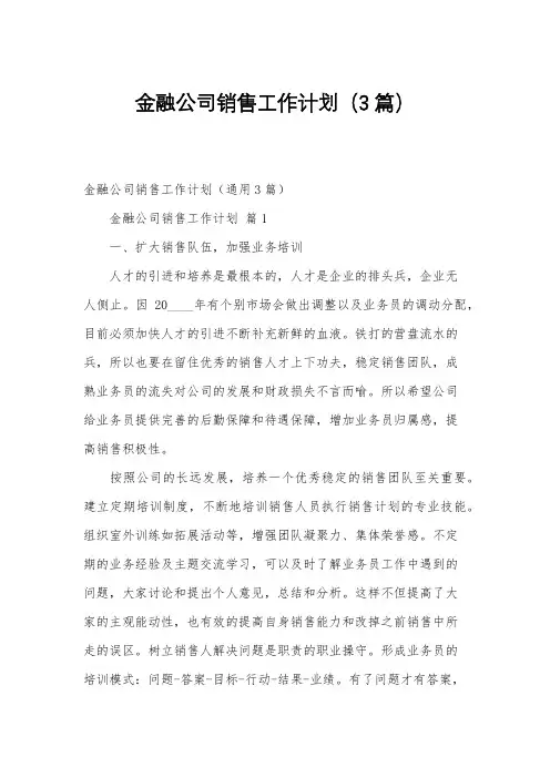 金融公司销售工作计划(3篇)