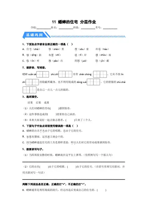 11蟋蟀的住宅(课时练)四年级语文上册